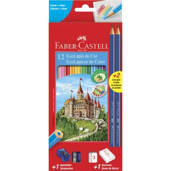 LAPIS DE COR 12 CORES KIT ESCOLAR FABER CASTELL