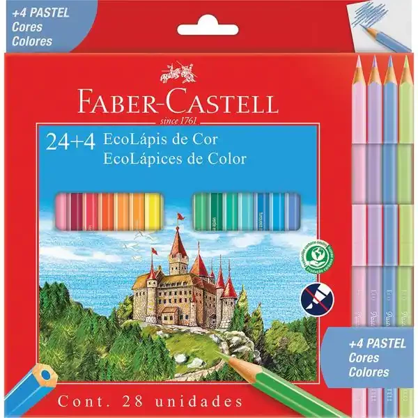 LAPIS DE COR 24 CORES + 4 PASTEL FABER CASTELL