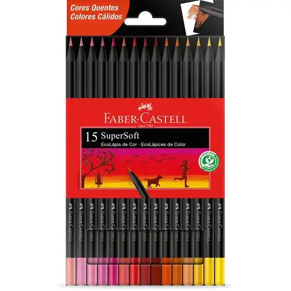 LAPIS DE COR 15 CORES QUENTES SUPER SOFT FABER CASTELL