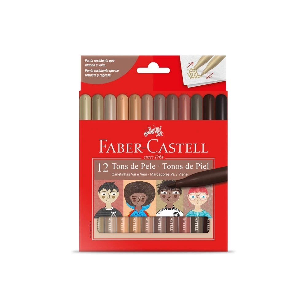 CANETINHA HIDROCOLOR 12 CORES TONS DE PELE FABER CASTELL